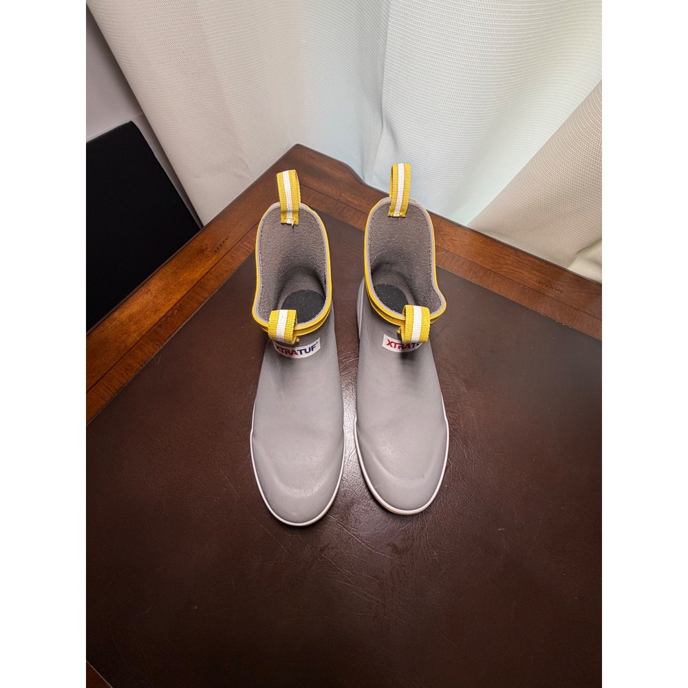 XTRATUF Kids Ankle Deck Boots Grey Yellow Waterproof Rain Boots Size 5 - Picture 9 of 10